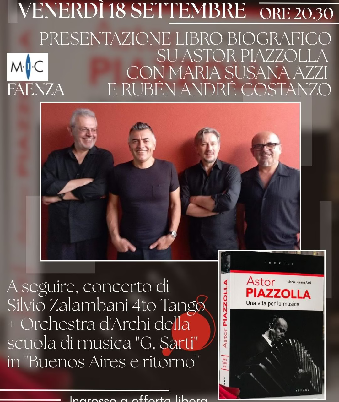 Astor Piazzolla: presentazione del libro biografico e concerto di tango