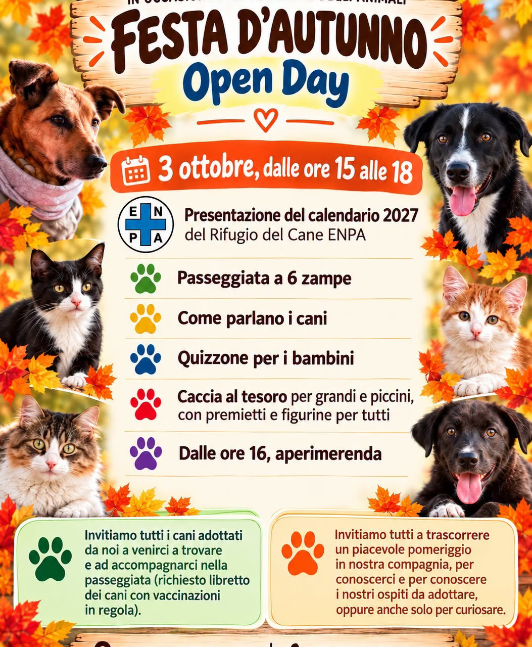 Festa d’autunno e Open Day ENPA a Faenza - 3 ottobre 2026