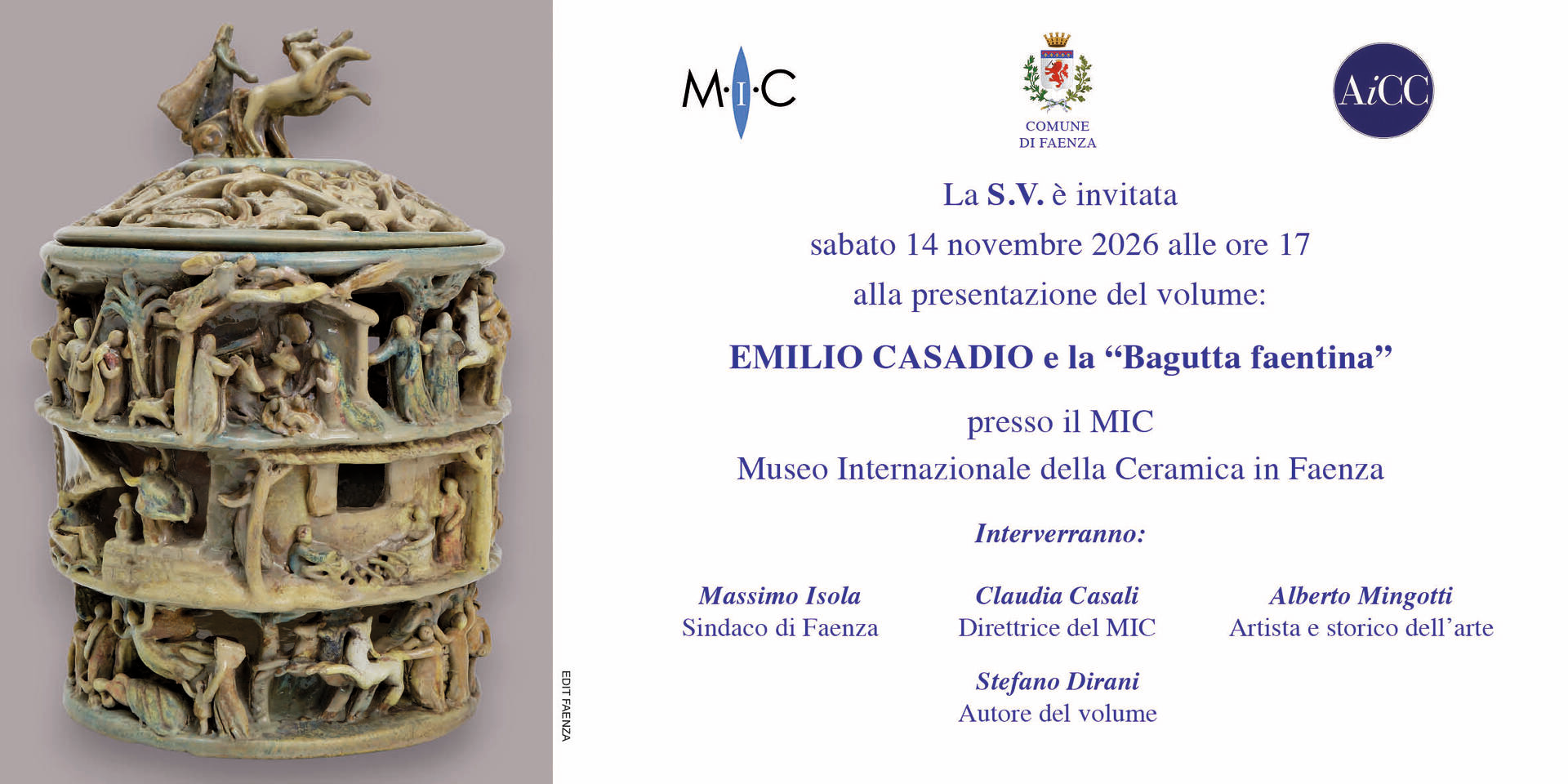 Presentazione del volume Emilio Casadio e la "Bagutta faentina" di Stefano Dirani - 14 novembre 2026