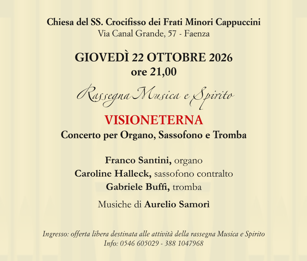 VISIONETERNA: Concerto per Organo, Sassofono e Tromba - Associazione Fattorini - 22 ottobre 2026
